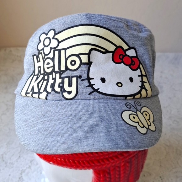 Hello Kitty Girls Youth Cap Hat Gray Rainbow & Butterfly Sanrio One Size - Picture 1 of 8